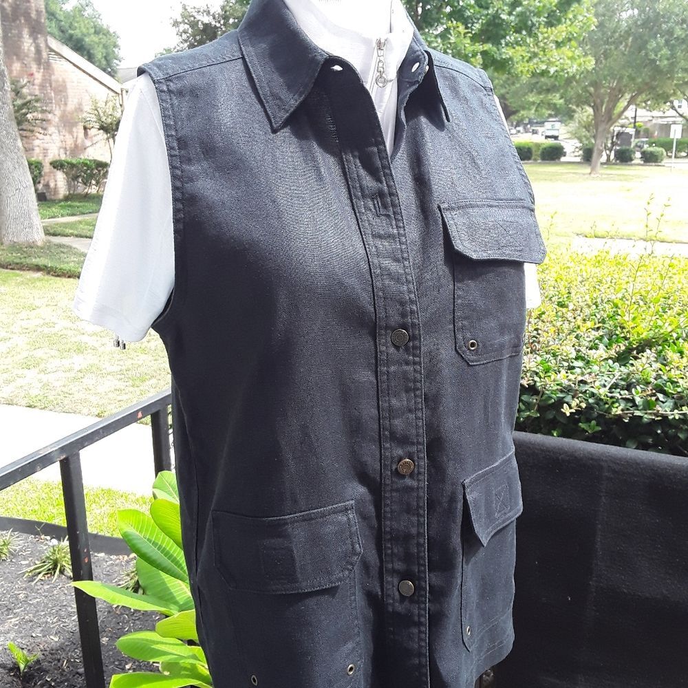 EDDIE BAUER 100% LINEN UTILITY VEST SZ MED